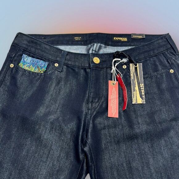 EXPRESS Women’s 12 Long STELLA Sequin Accented Blue Jeans - Picture 1 of 4